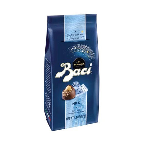 Blue packaging of Paci chocolates with a white background