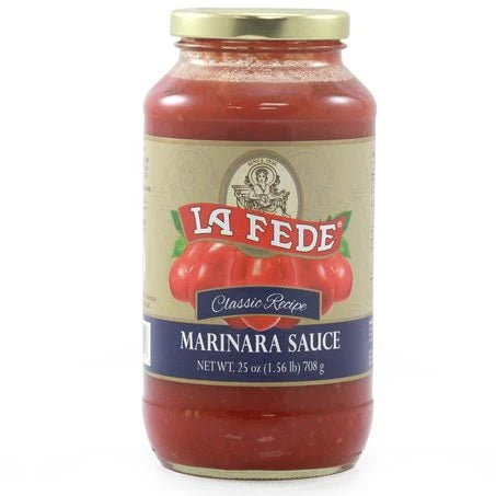 Jar of La Fede Marinara Sauce on a white background